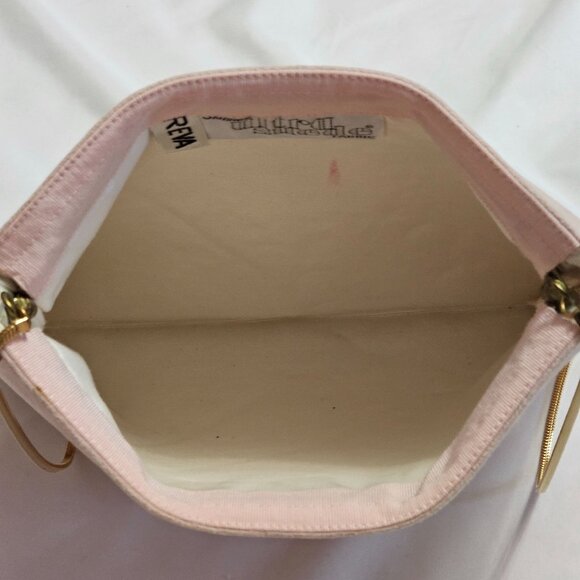 Reva Skinner Vintage Ultra Suede Clutch Purse With Gold Chain Strap Pink & Gold - Picture 9 of 9